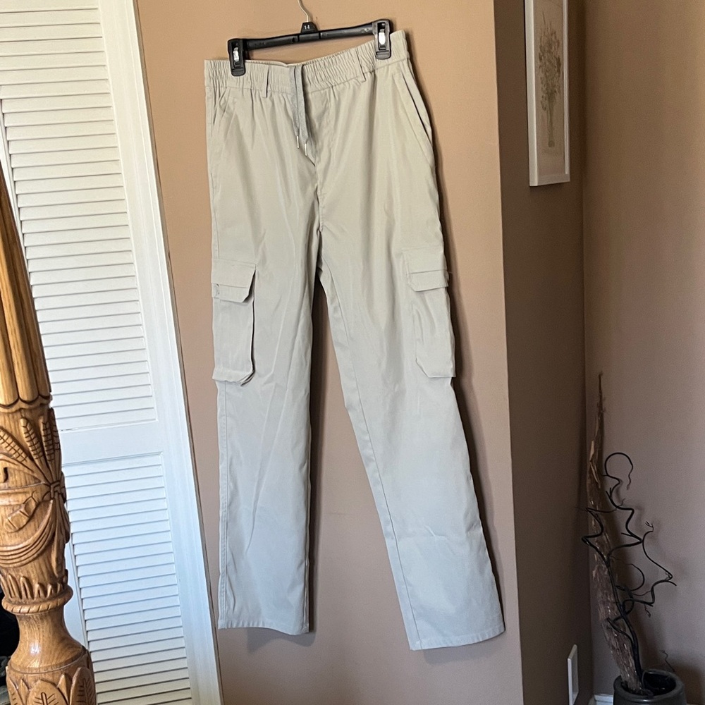Men's Beige Cargo Pants - Classic Straight Fit